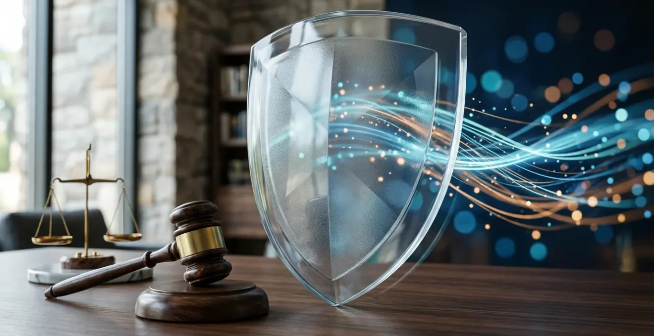 Représentation conceptuelle de la protection des données et de la défense juridique en cas de cyberattaque