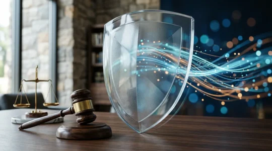 Représentation conceptuelle de la protection des données et de la défense juridique en cas de cyberattaque