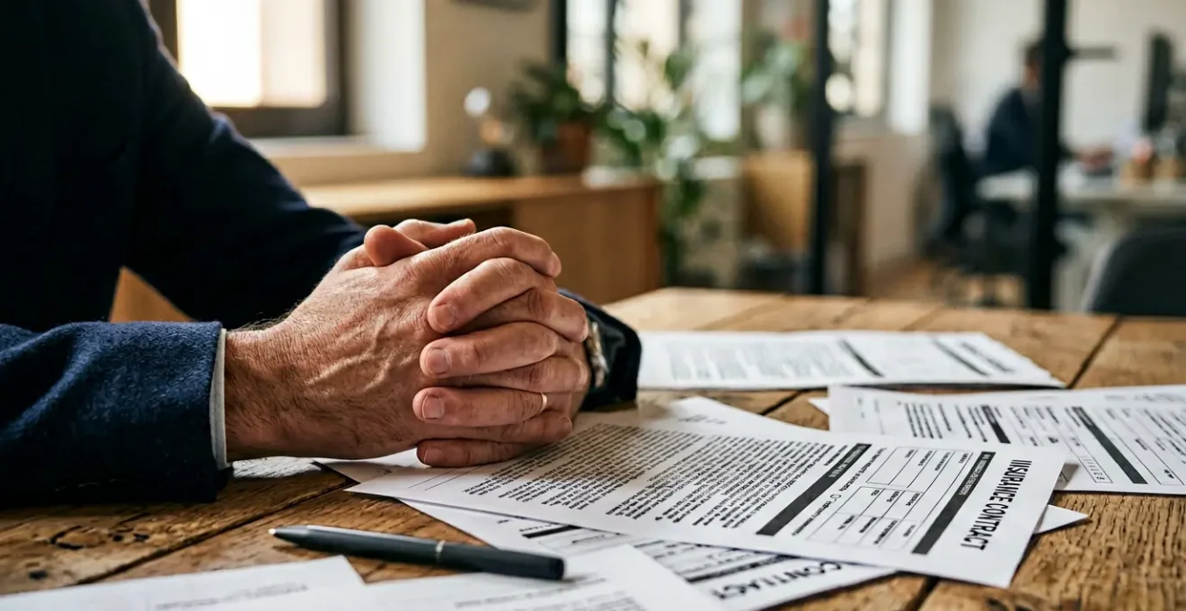 Dirigeant d'entreprise face à des documents juridiques et administratifs sur un bureau