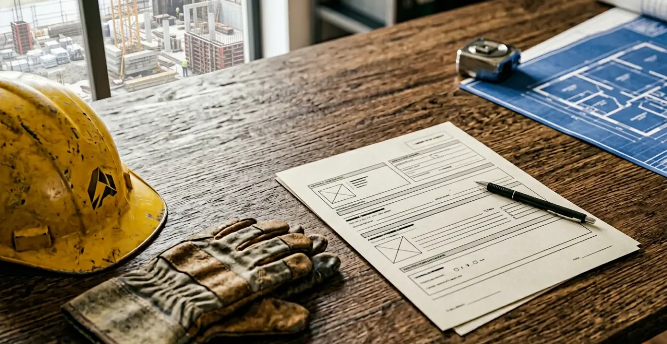 Document d'attestation décennale avec outils de construction en arrière-plan