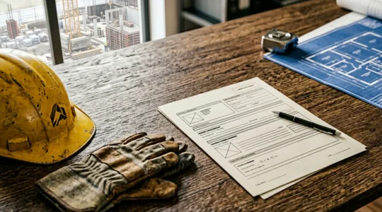 Document d'attestation décennale avec outils de construction en arrière-plan