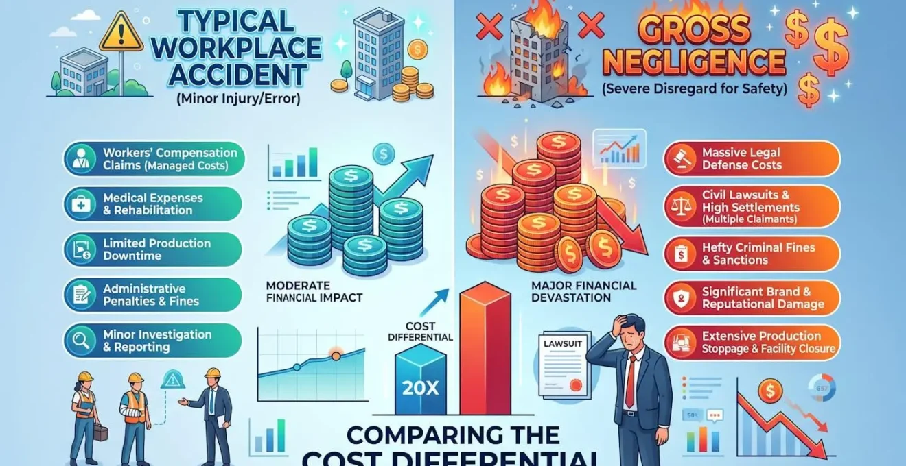 Représentation visuelle du différentiel de coût entre un accident du travail classique et une faute inexcusable pour l'entreprise
