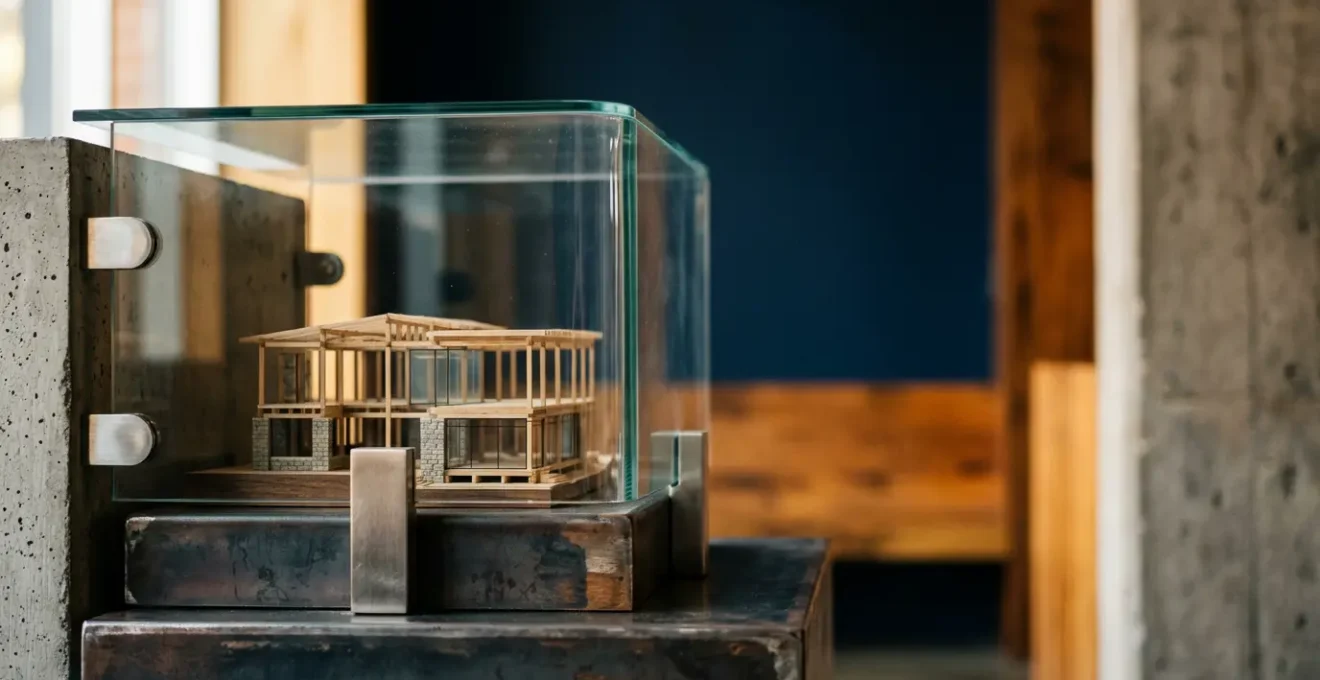 Composition symbolique représentant la protection d'une activité entrepreneuriale avec des éléments de sécurité et de fondations solides