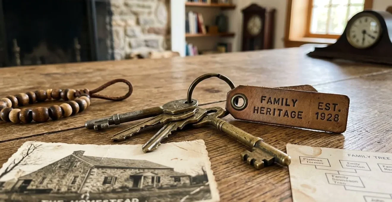 Clés de maison posées sur une surface en bois symbolisant le patrimoine familial
