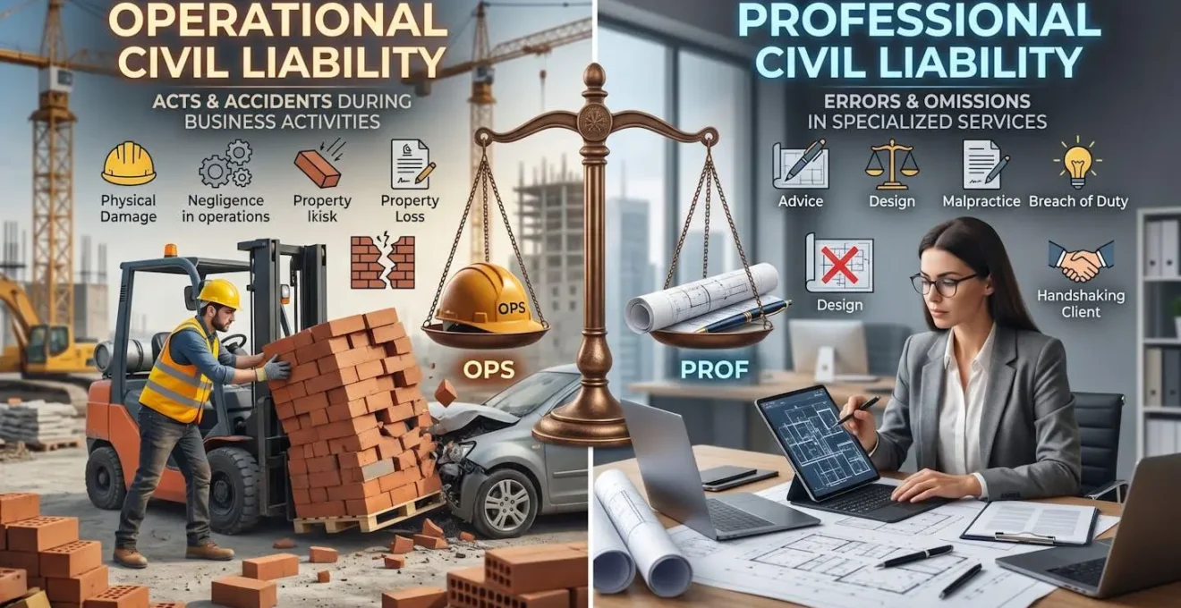 Représentation symbolique de la distinction entre responsabilité civile exploitation et professionnelle