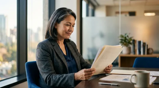 Dirigeant d'entreprise contemplant la sécurité financière dans son bureau moderne