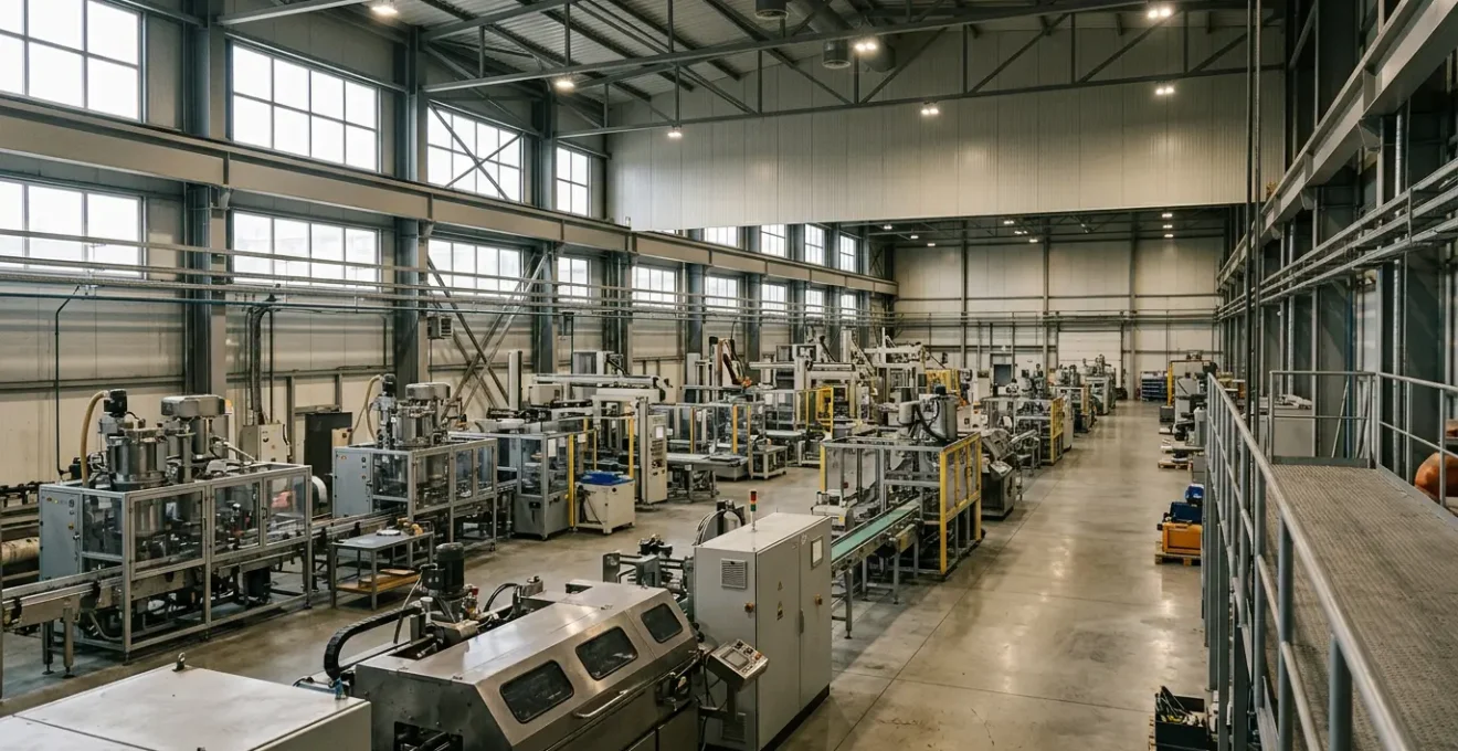 Équipements industriels de production dans un atelier sécurisé