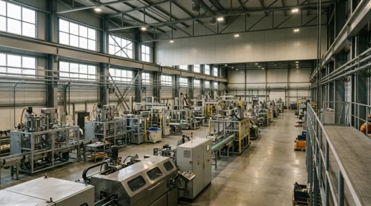 Équipements industriels de production dans un atelier sécurisé