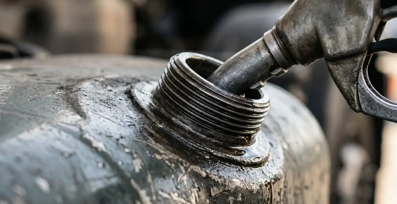 Gros plan sur un réservoir de carburant de véhicule professionnel lors du ravitaillement