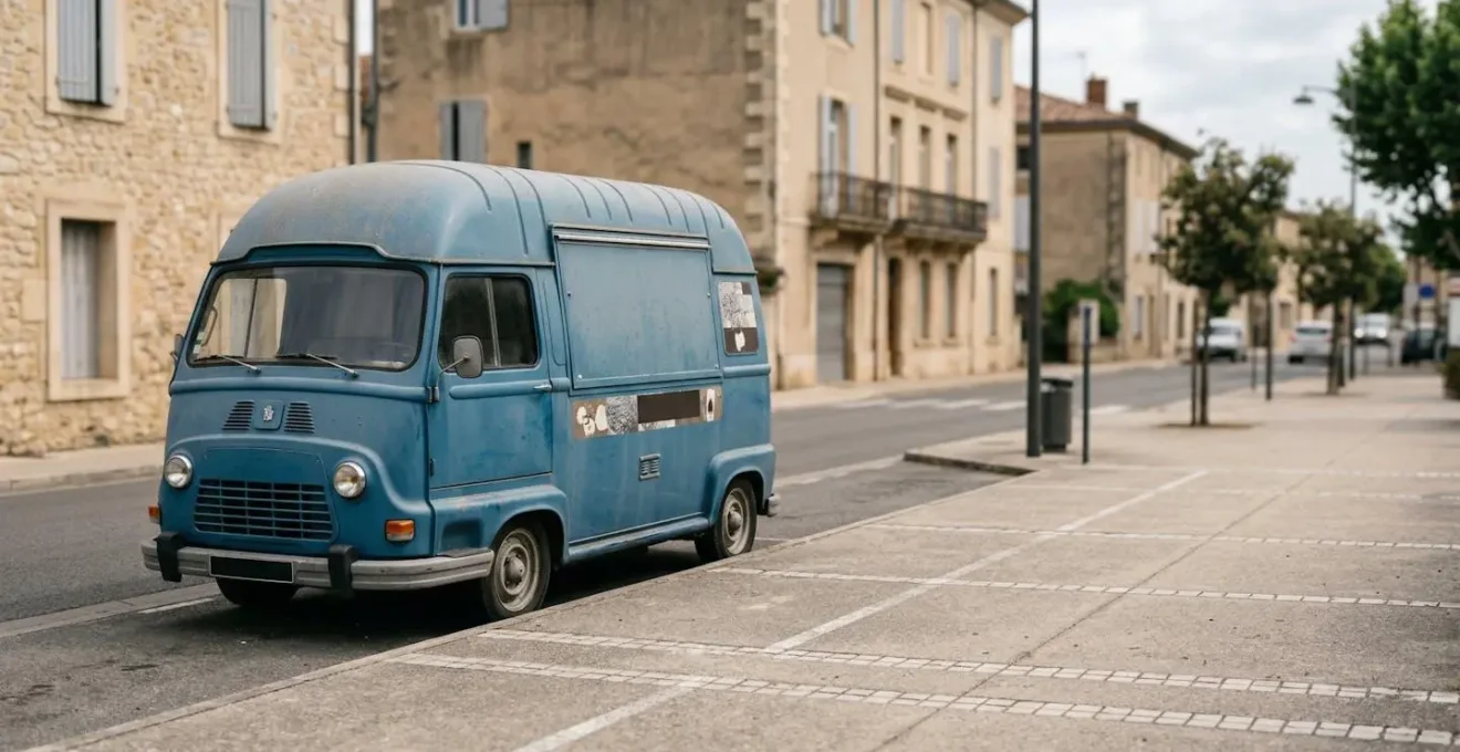 Food truck immobilisé sur le bord de la route en pleine saison d'activité