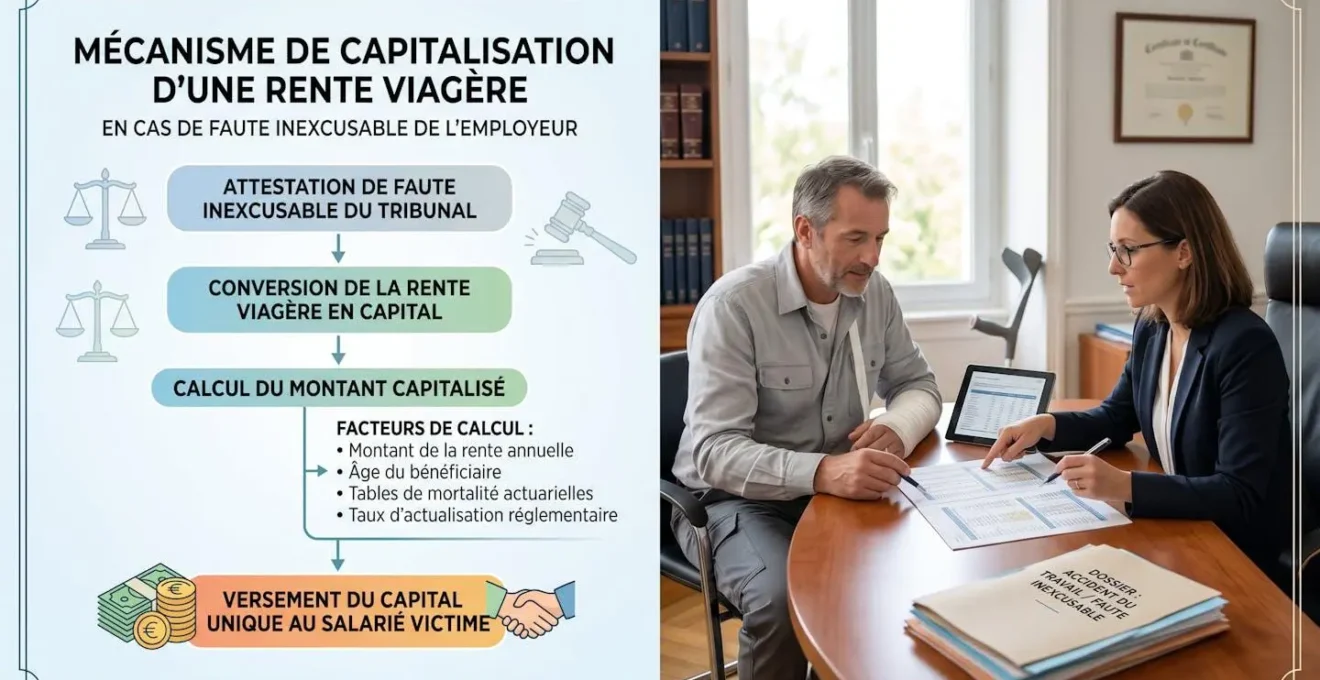 Représentation du mécanisme de capitalisation d'une rente viagère en cas de faute inexcusable de l'employeur