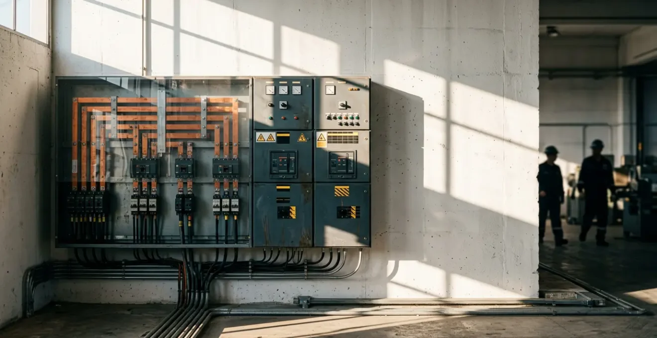 Installation électrique professionnelle avec tableau électrique conforme aux normes de sécurité incendie