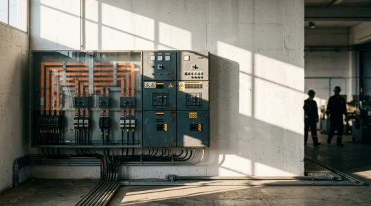 Installation électrique professionnelle avec tableau électrique conforme aux normes de sécurité incendie