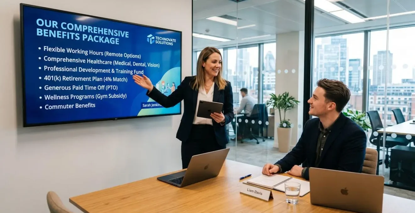 Moment de présentation des avantages sociaux lors d'un entretien de recrutement
