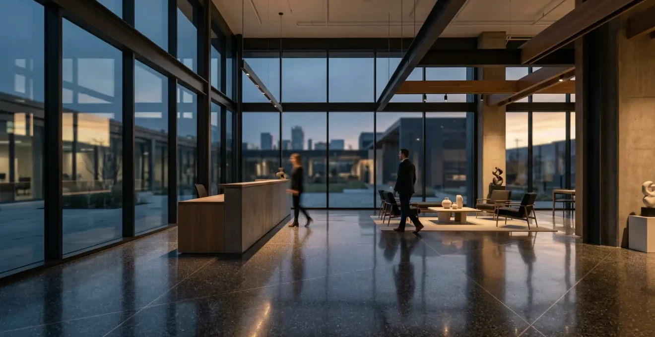 Environnement professionnel moderne illustrant la protection des entreprises contre les risques d'exploitation