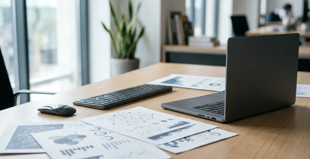 Professionnel examinant des documents de sécurité informatique dans un bureau moderne