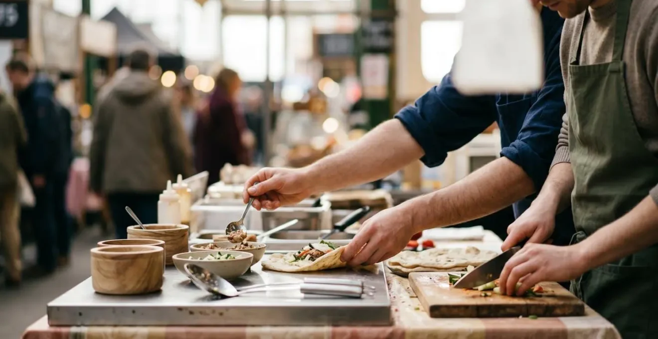 Installation temporaire de restauration sur marché en remplacement d'un food truck